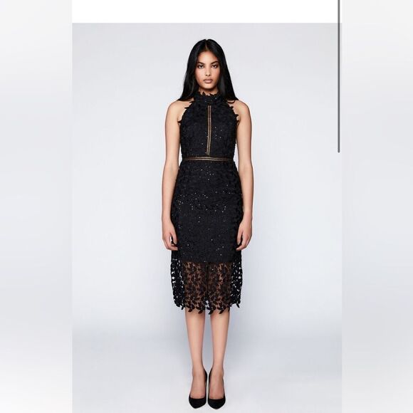 NWT Bardot black sequin leaf cocktail dress US 10 L large - Picture 1 of 9